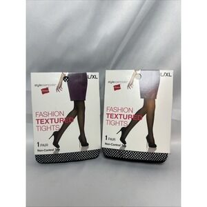 Hanes Style Essentials Fashion Textured Tights Fishnet Stockings Size L/XL Black